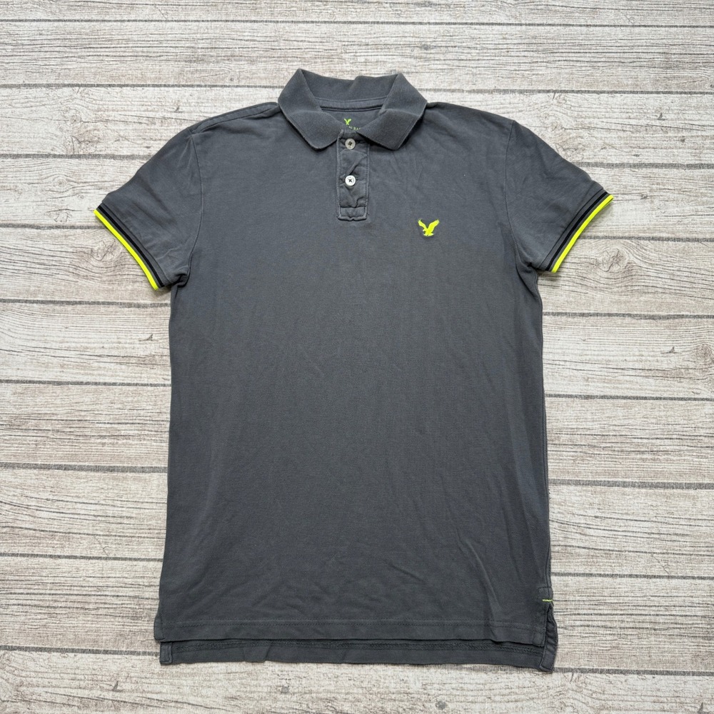 American Eagle Polo Shirt Men's XS Gray Athletic Fit Pique Short Sleeve Preppy